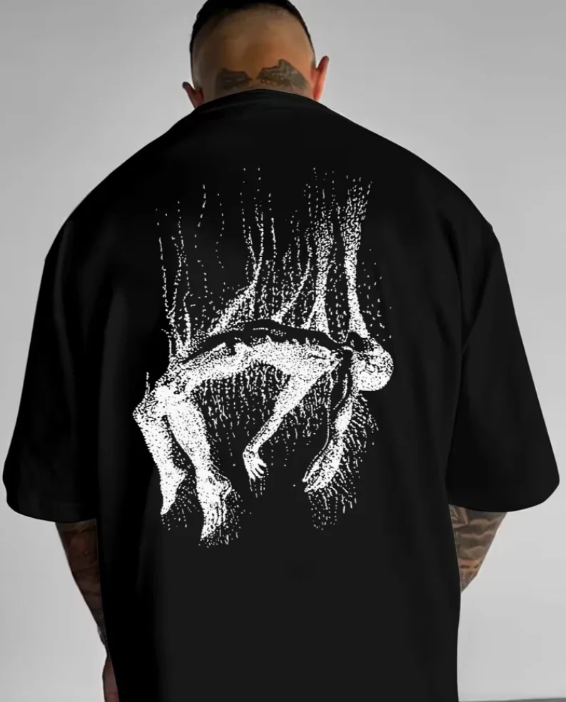 Men's Falling Figure Print T-Shirt - Breathable Polyester Fabric, Loose Fit Crew Neck Tee, Short Sleeve Perfect Apparel T-Shirt