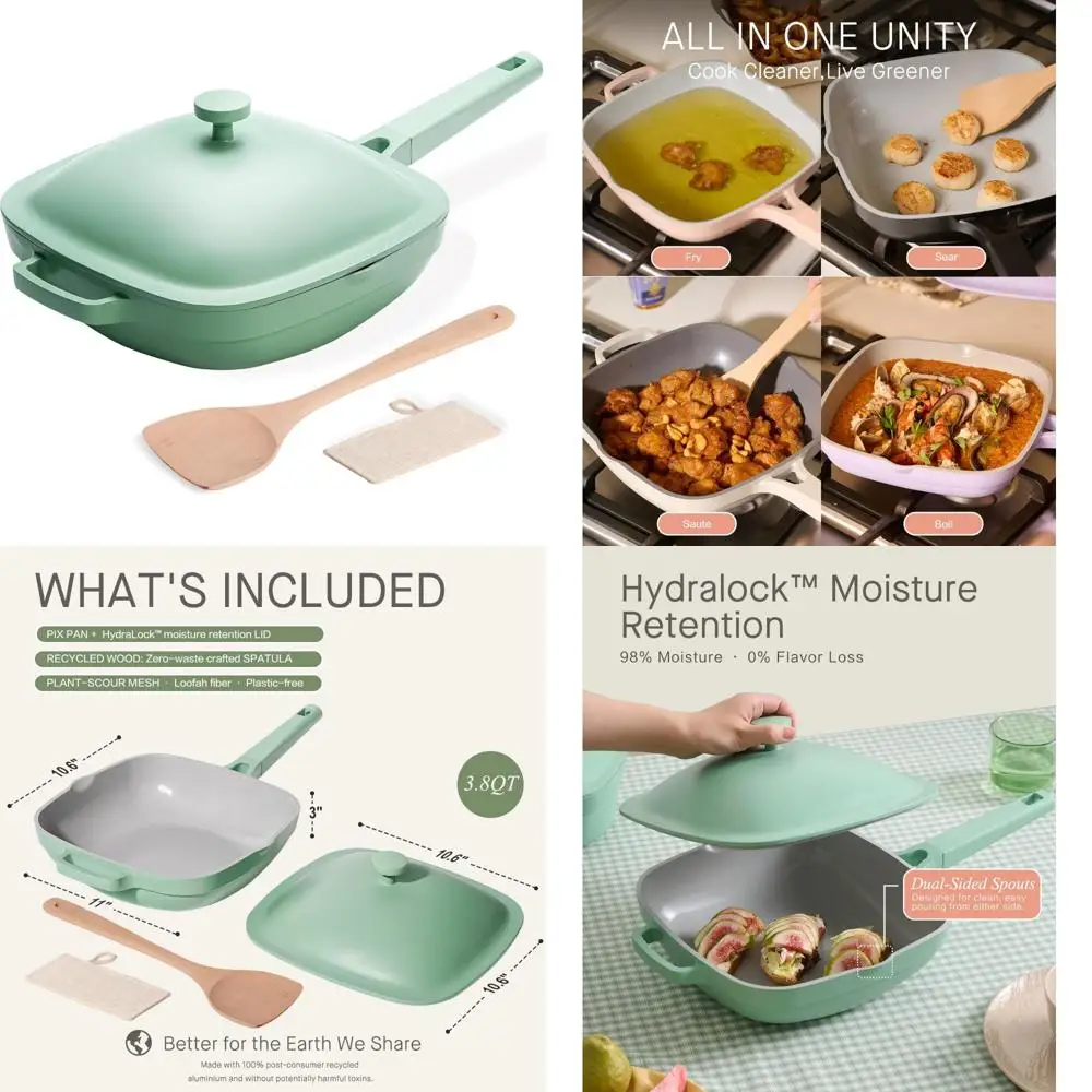 

Керамическая сковорода 10,5 дюймов с антипригарным покрытием и крышкой, сковорода для глубокого соте из литого алюминия емкостью 3,8 литра, ти-керамическая нетоксичная сковорода с деревянным H