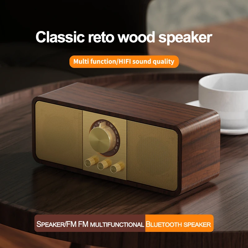 

Wooden Wireless Bluetooth Speakers Retro Classic Soundbox Super Bass Subwoofer FM Radio Support TF U Disk AUX IN Music Playback