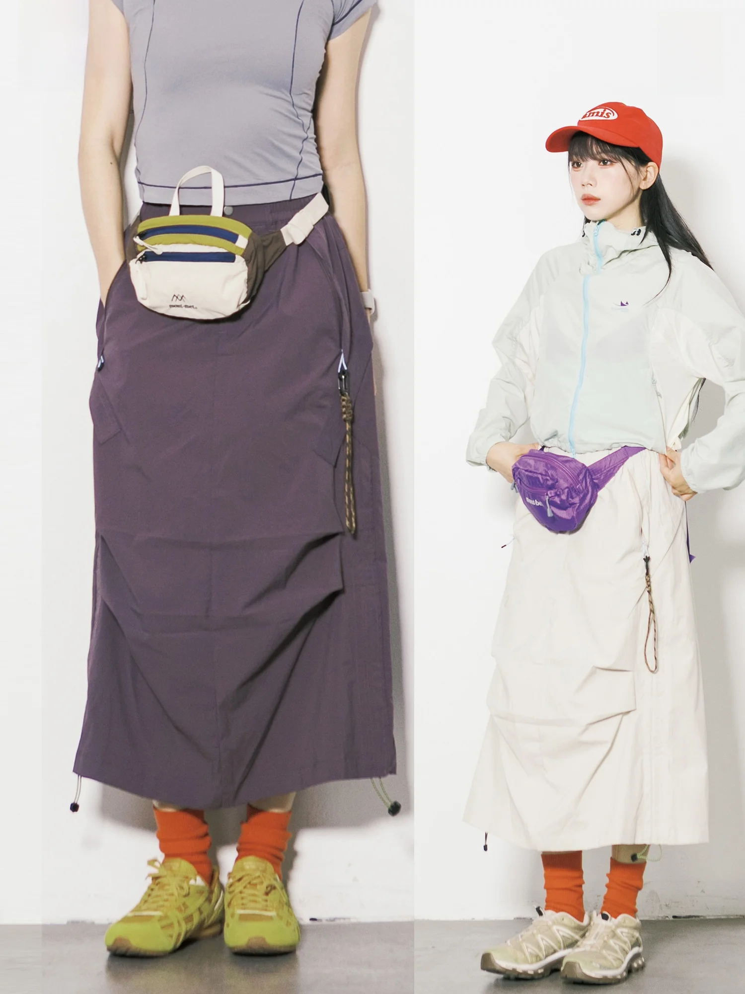 

City Outdoor Style Quick Dry A-Line Skirt Women's Elastic Waist Back Split Long Skirt Polyester Fiber No Zipper Detail
