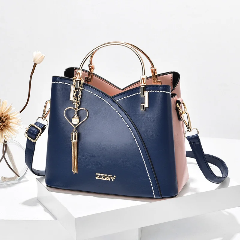 Color Block Satchel Bag New Luxury Metal Tassel Crossbody Bag Women's Top Ring Purse Large Capacity Single Shoulder Bag Female