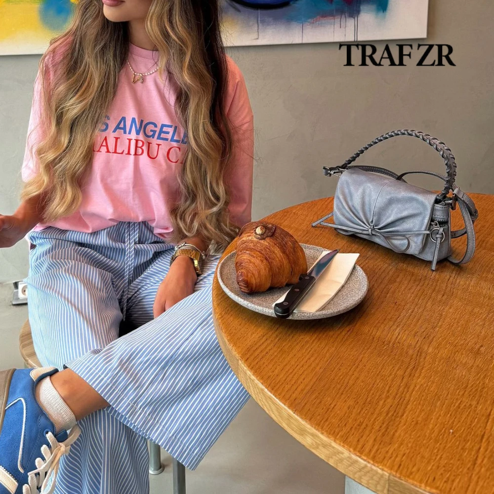 TRAF ZR Classic Casual O-neck T-shirts Tor Women High Street Short Sleeve Tees Basic Letter Printed T Shirt Aesthetic Y2k Tops