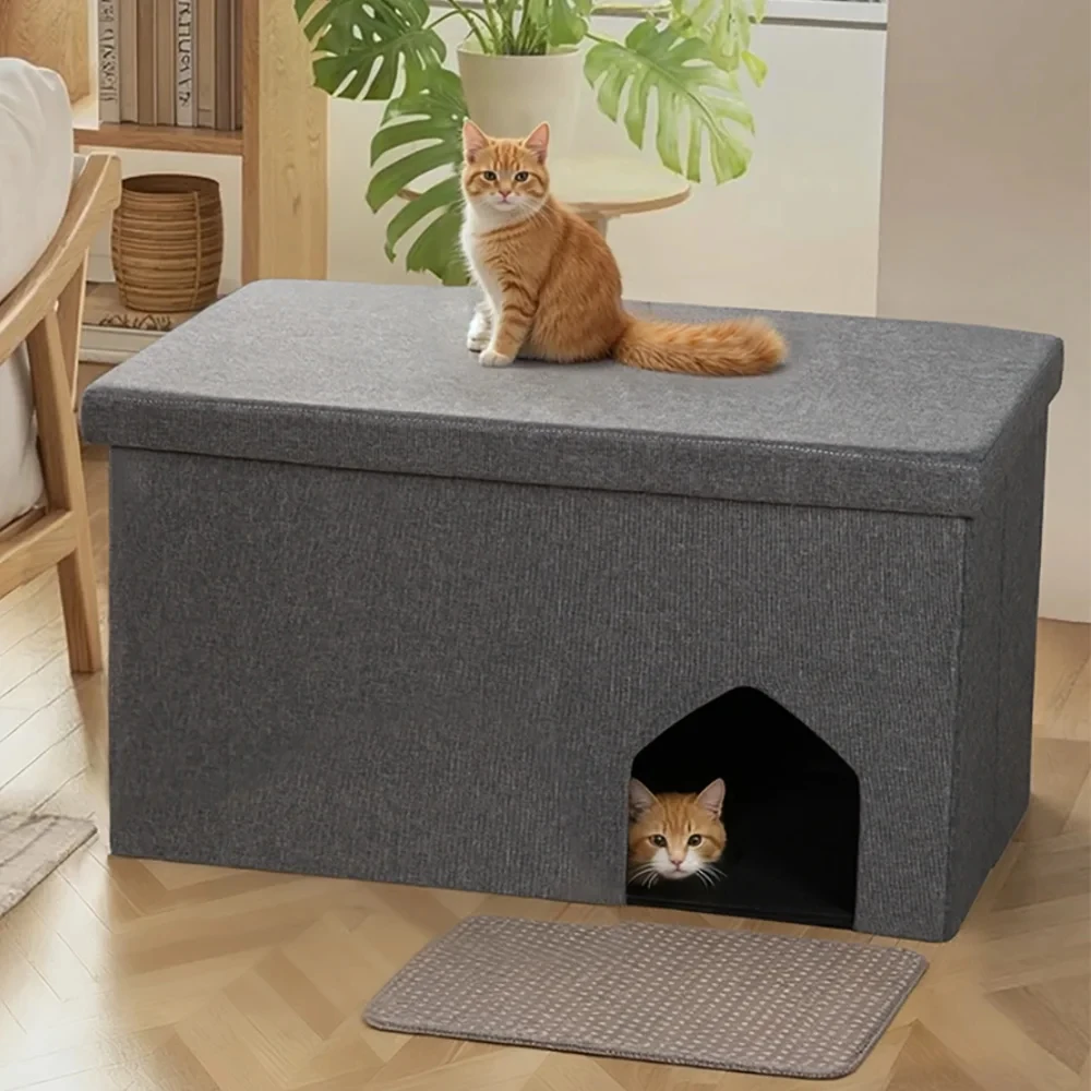 

Cat Litter Box Enclosure Hidden Furniture with Storage Space Foldable Cat Washroom Bench Large Cabinet Cats Dogs Litter Box