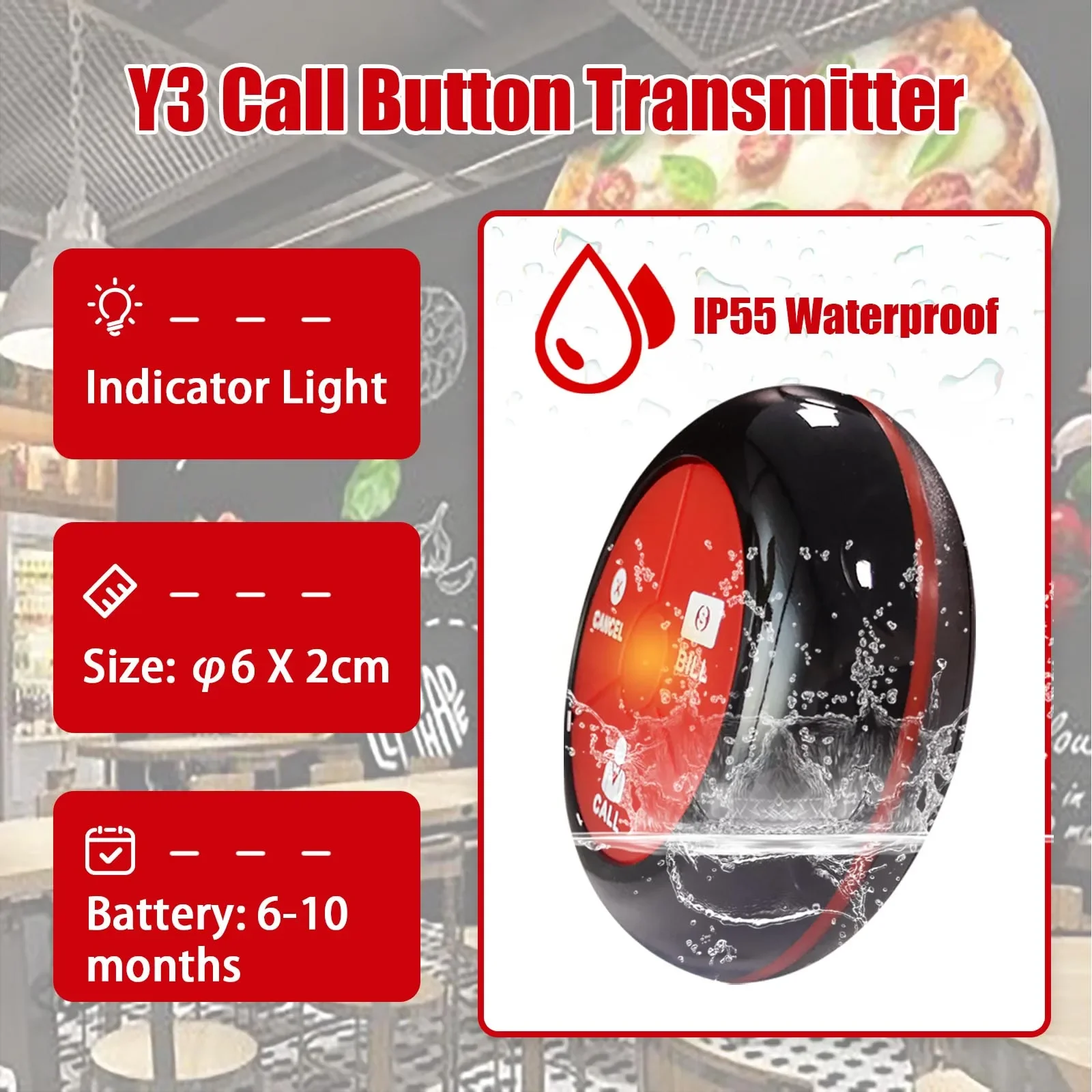 Ycall KOQI Restaurant Waiter Call System 3-Digit Number Display Host Receiver 10 Hookah Call Bell Button Voice Monitoring Pager