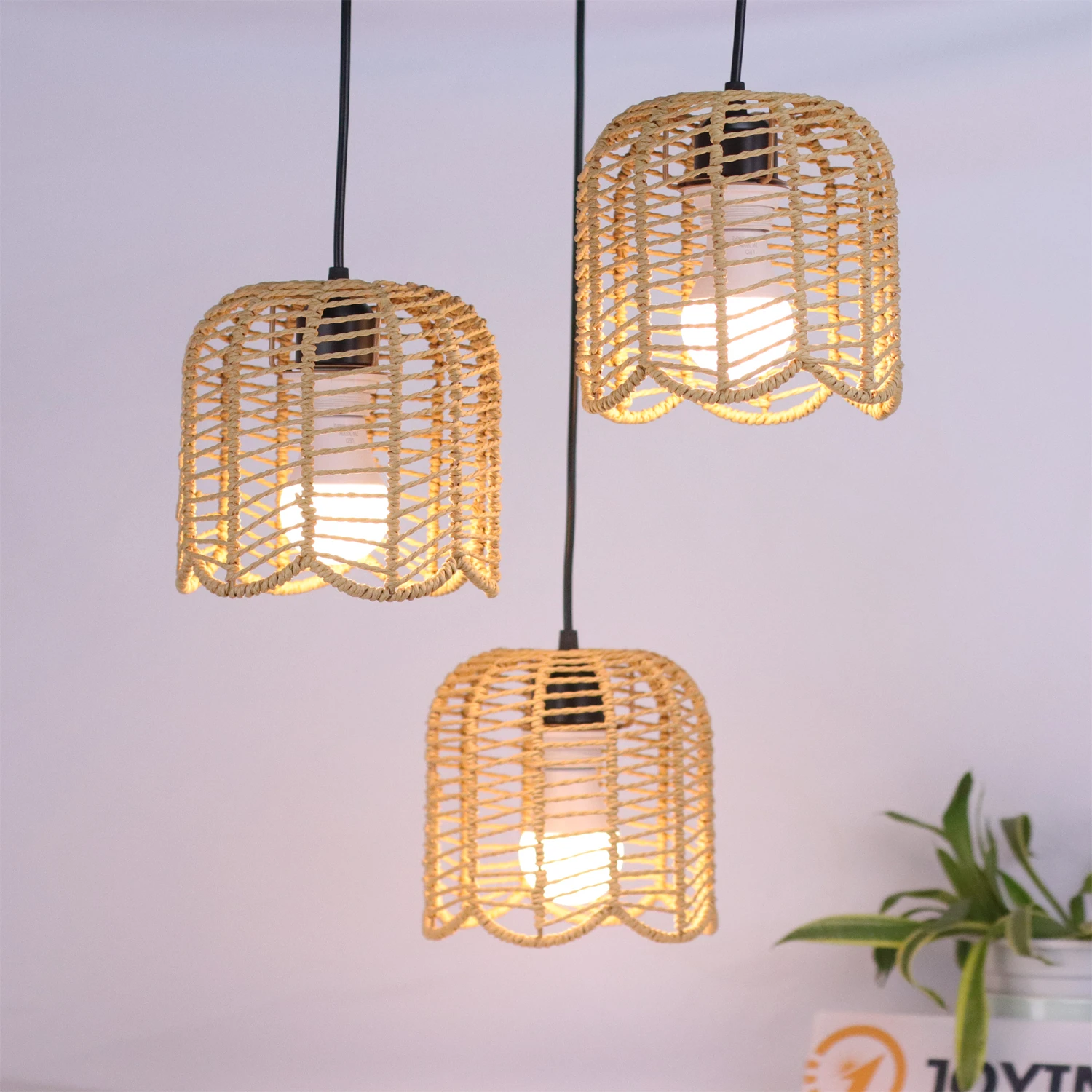 

JOYINLED 3-световой подвесной светильник из бумажной веревки, натуральный тканый подвесной светильник, люстра в стиле бохо, светильник в деревенском стиле, фермерский дом, столовая