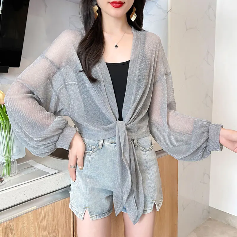 Black Grey Sunscreen Spring Summer Girls Bride Cape Female Sexy Shinny Long Sleeve Shrugs Loose Women Jacket bolero mujer fiesta