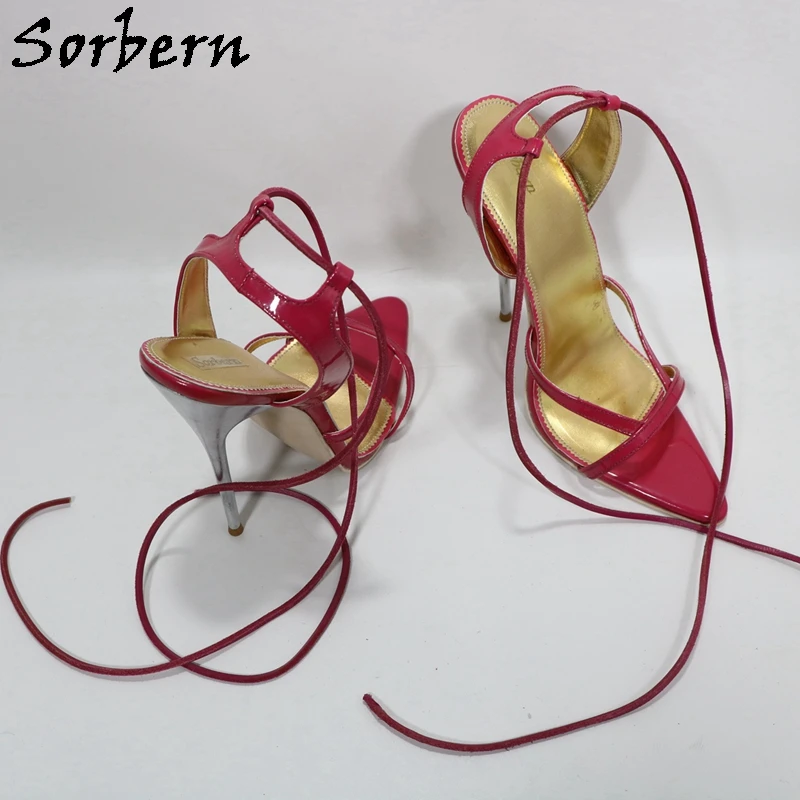 Sorbern Hot Pink Glossy Women Sandals High Heel Straps Gladiator Style Summer Shoes Stilettos 16Cm Silver Heels Custom Color