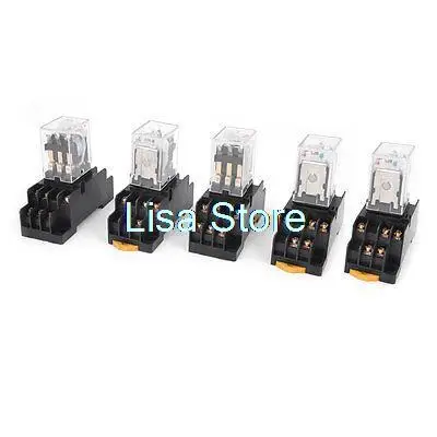 AC110/120V Coil Red Indicator Light 3PDT 11 Pins Power Relay 5 Pcs + Socket Base
