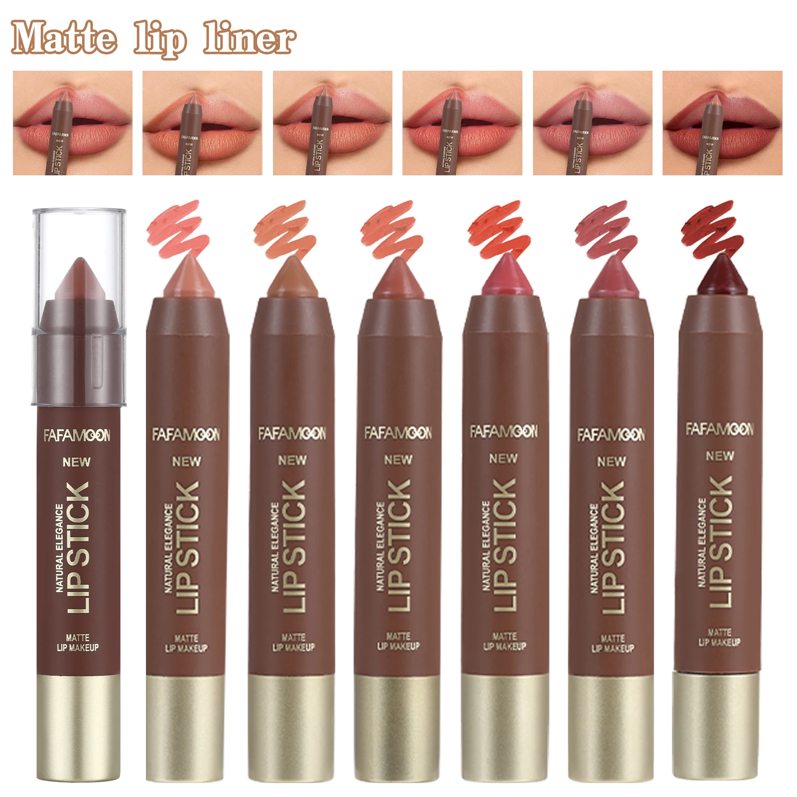 قلم تحديد الشفاه ذو 6 ألوان غير لامعة من FAFAMOON، قلم تحديد الشفاه المخطط المقاوم للماء والعرق وغير لاصق، قلم أحمر الشفاه #5