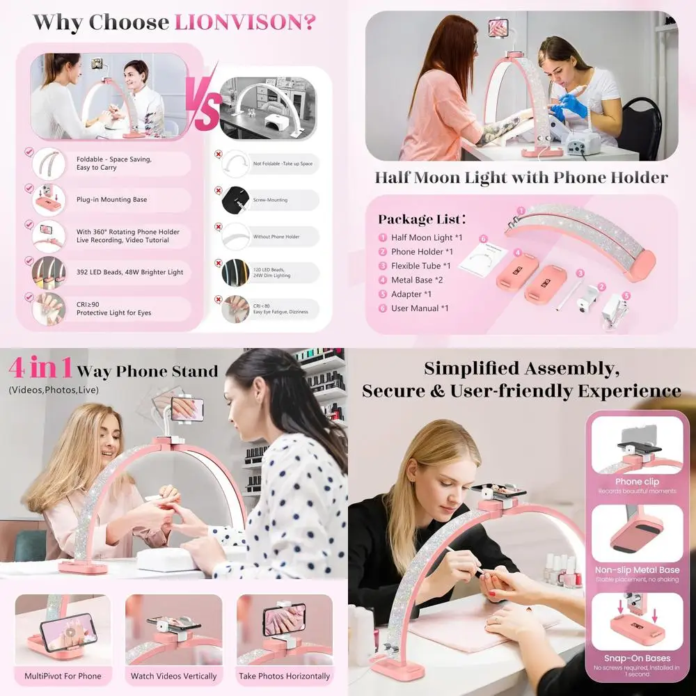 

Светодиодная лампа для наращивания ресниц 31 Lash с подставкой-держателем - регулируемая арочная лампа 48 Вт для наращивания ресниц и маникюра