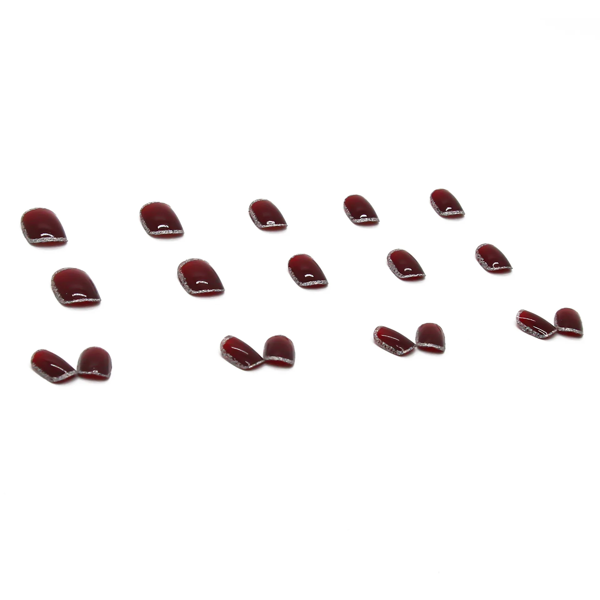 Brilhante unha falsa quadrada curta com adesivo, unhas falsas francesas clássicas, dicas de cobertura completa DIY, ferramenta de manicure, vinho vermelho, 24pcs