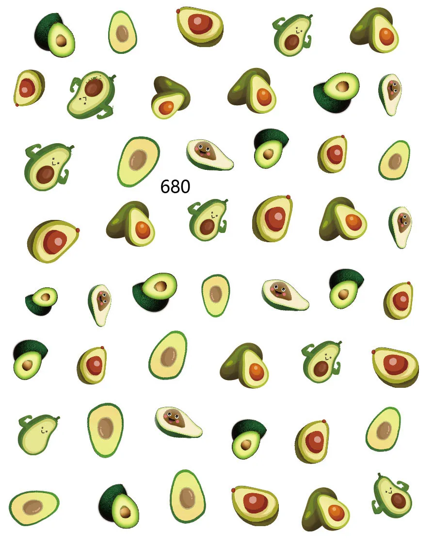 Cherry Avocado Leaf Flower Cactus Stickers for Nails Art Decoration Wraps Decals Design Korea Manicure Accesorios Spring