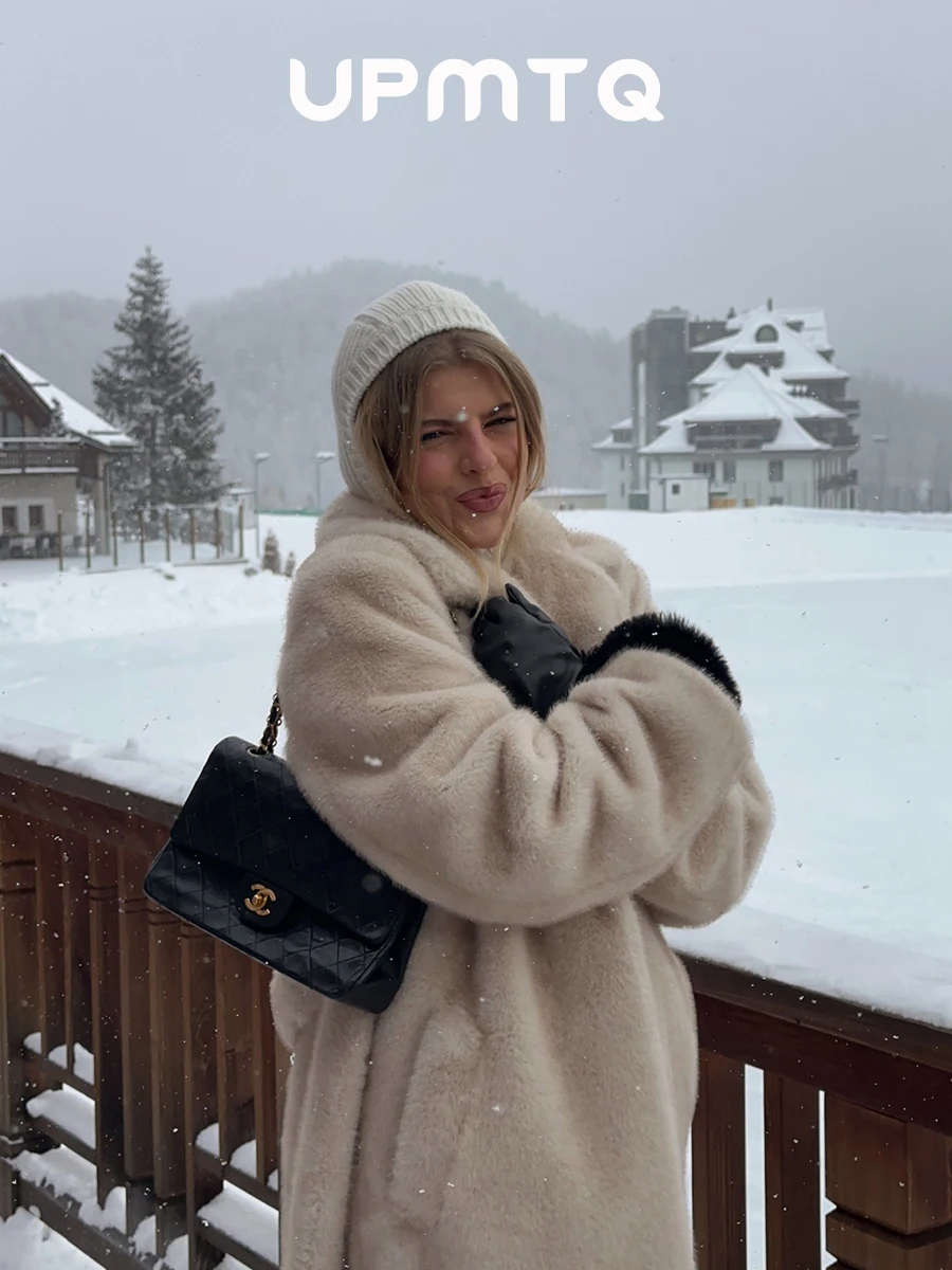 

Luxury Belt Beige Gradient Faux Mink Fur Long Coat for Women Fashion 2025 Winter Warm Cleafit Outwear Old Money Parka Outwear