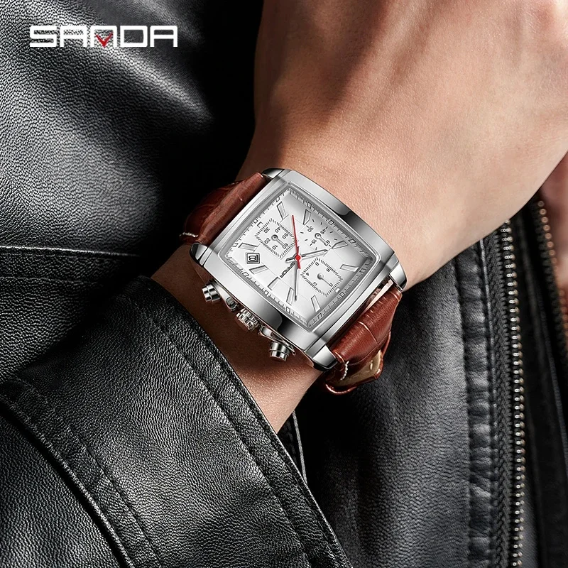 SANDA 5303 2023 New Top Brand Luxury Men\'s Watches Fashion Leather Quartz Wristwatch for Man Clock Waterproof Relogio Masculino