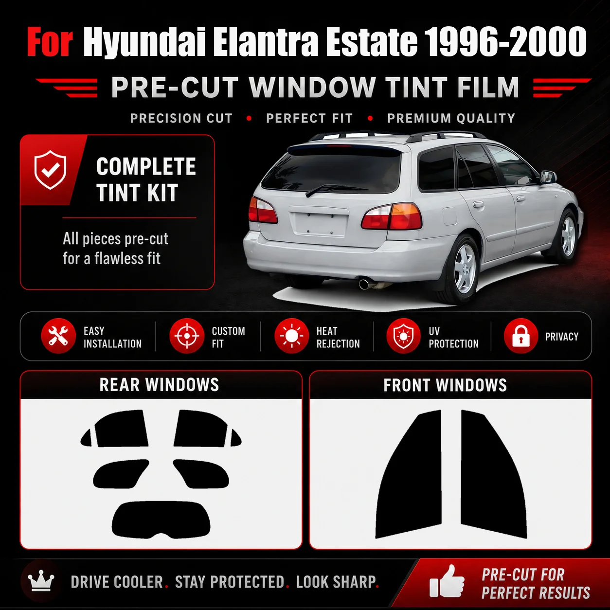 For Hyundai Elantra Estate 1996-2000 Precut Auto Window Tint Kit RAVOOY High Clarity Ceramic UV Protection