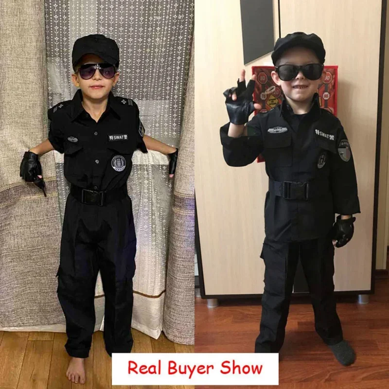 110-160Cm Costume Kids Swat Army Costumes Halloween Suit Carnival Party Police Cosplay Uniform For Boy MN1