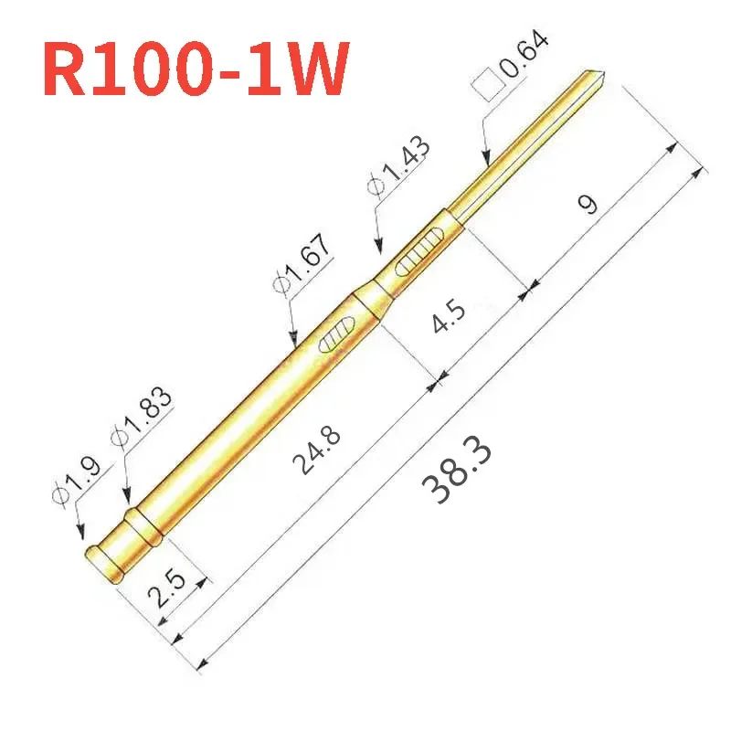 100PCS/package R100-1W Test Needle Sleeve Outer Diameter 1.67mm Length 38.3mm Brass Spring Test Probe Industrial Instrument Tool