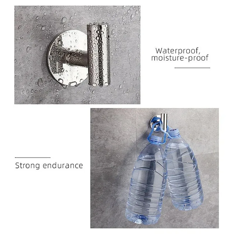 Silver self-adhesive wall hanging hook key hanger door dressing gown hooks coat towel rack Stainless Steel bathroom accessories