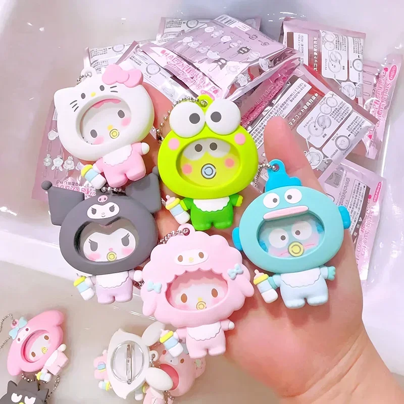Hello Kitty Badge Cartoon Baby Bottle Modeling Keychain Replaceable Badge Protective Cover Backpack Charm Decor Collectible Gift