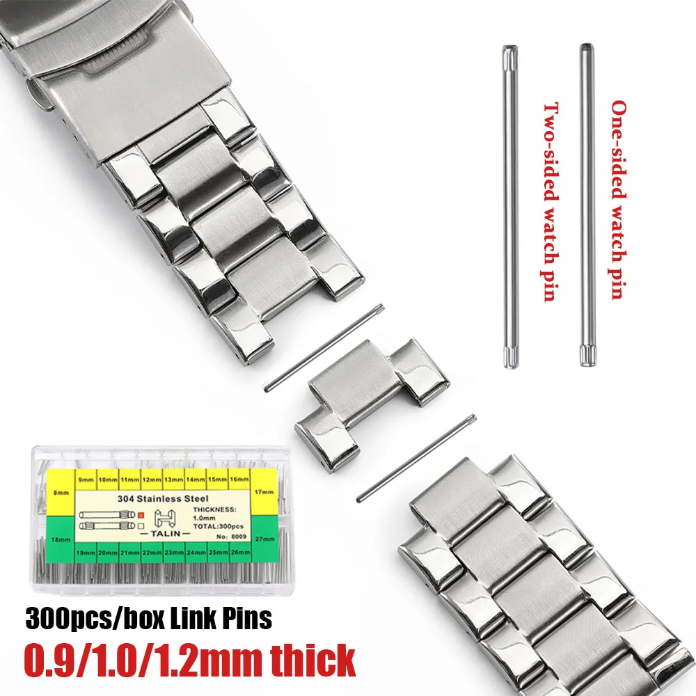 300 Stück/Box Edelstahl Uhrenarmband Rohr-Friktionsstifte 0,9/1,0/1,2mm Verbindungsstifte Ersatzteile Uhrenreparatur Zubehör