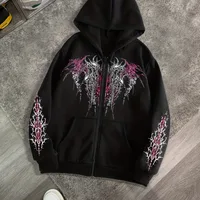 Sudadera deportiva informal con capucha y cremallera con estampado gótico oscuro para hombre, chaqueta con cremallera, Top informal de estilo callejero Retro para otoño e invierno