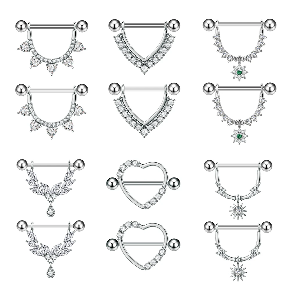 2pcs Both Sides Screwed Shield Barbell Nipple Rings 16mm Len
