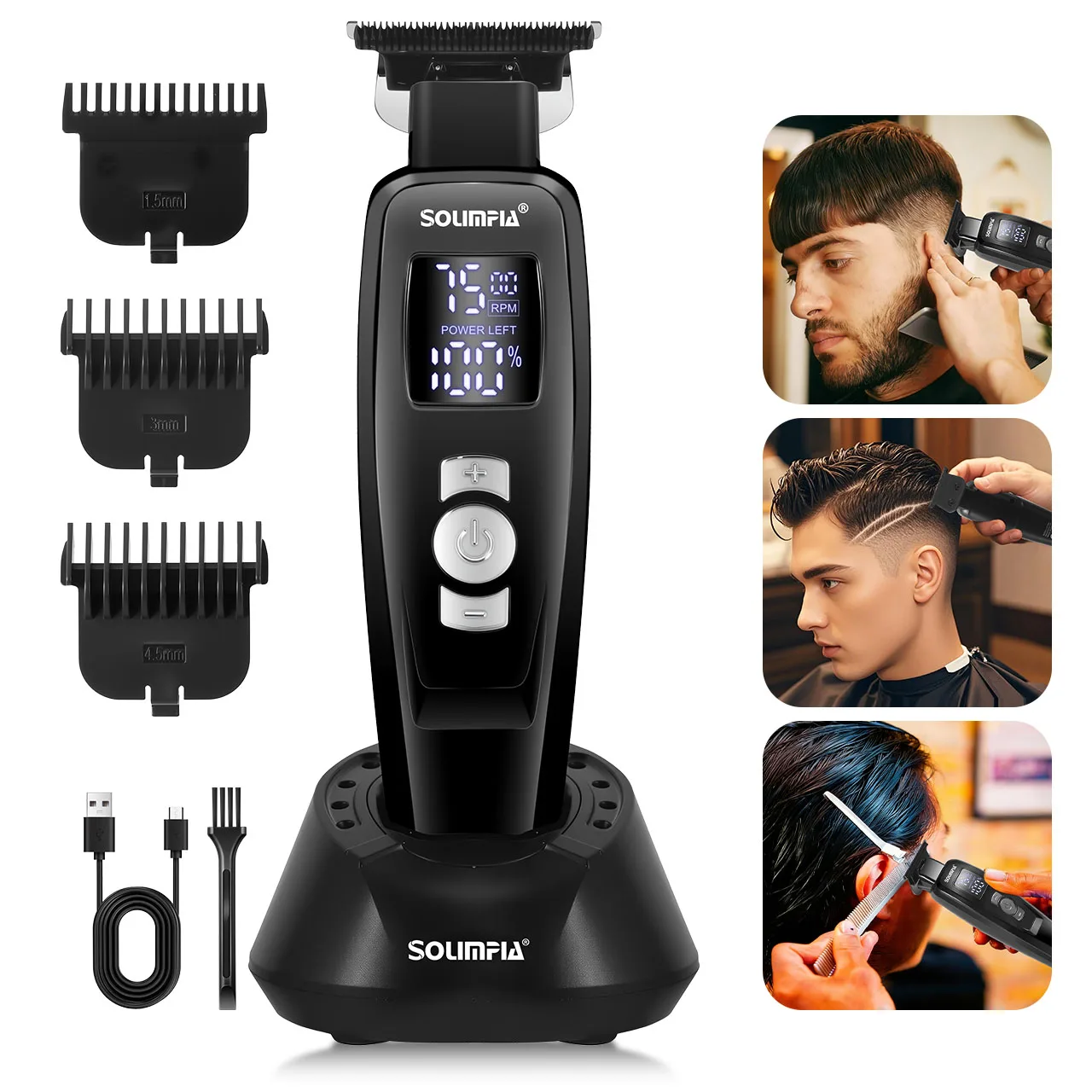 

﻿ Профессиональный триммер для волос для мужчин, 3-скоростная машинка для стрижки, перезаряжаемая, с LED-дисплеем, набор для укладки бороды и волос