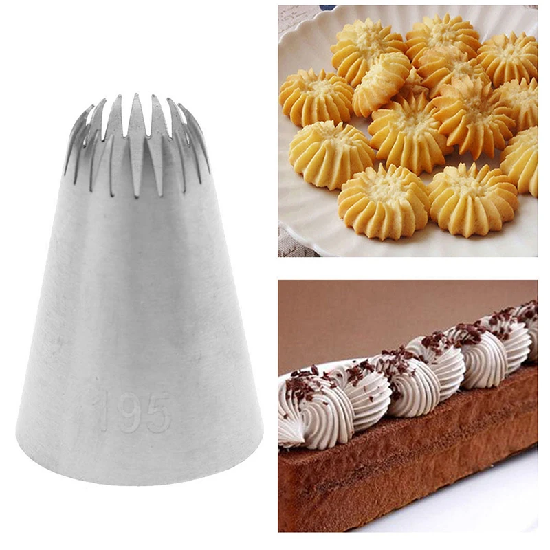 #195 Cake Head Metal Icing Piping Nozzles Stainless Steel Material Cake Cream Decor Tip Seamless Welding Characteristic