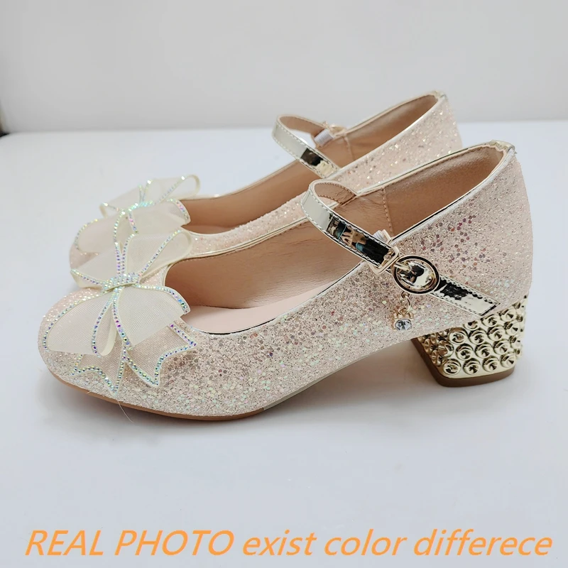 REAVE CAT Women Pumps Janes Buckle Bow Gold Sequins 5cm Block Heel Glitter Sweet Shoes Big Small Size 28 43