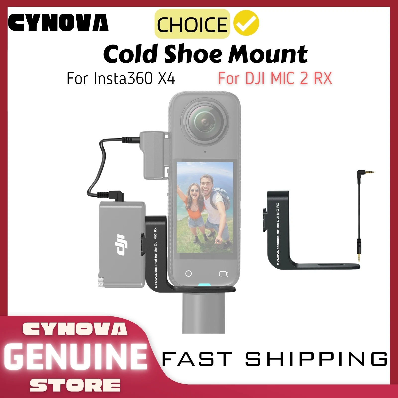 CYNOVA For Insta360 X4 Mic2 RX Cold Shoe Mount Audio Microphone Receiver Holder For DJI Mic 2 RX & Insta 360 X4  Accessories