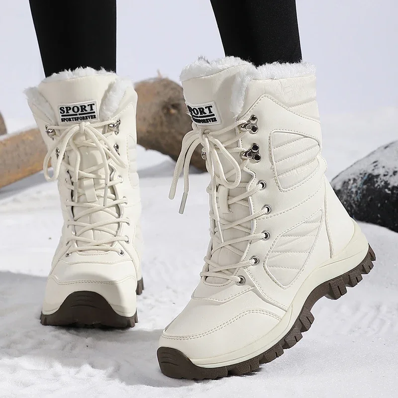 Winter Women Snow Boots High-top Waterproof Ankle Boots Ladies Thick Plus Warm Snow Hiking Boots Outdoor Cotton Shoes Sneakers