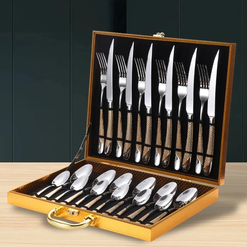 Luxury Tableware Sets Knife Fork Spoon Cutlery Set 24 Piece Stainless Steel Full Tableware Dinner Set Kitchen Device Sets Gift