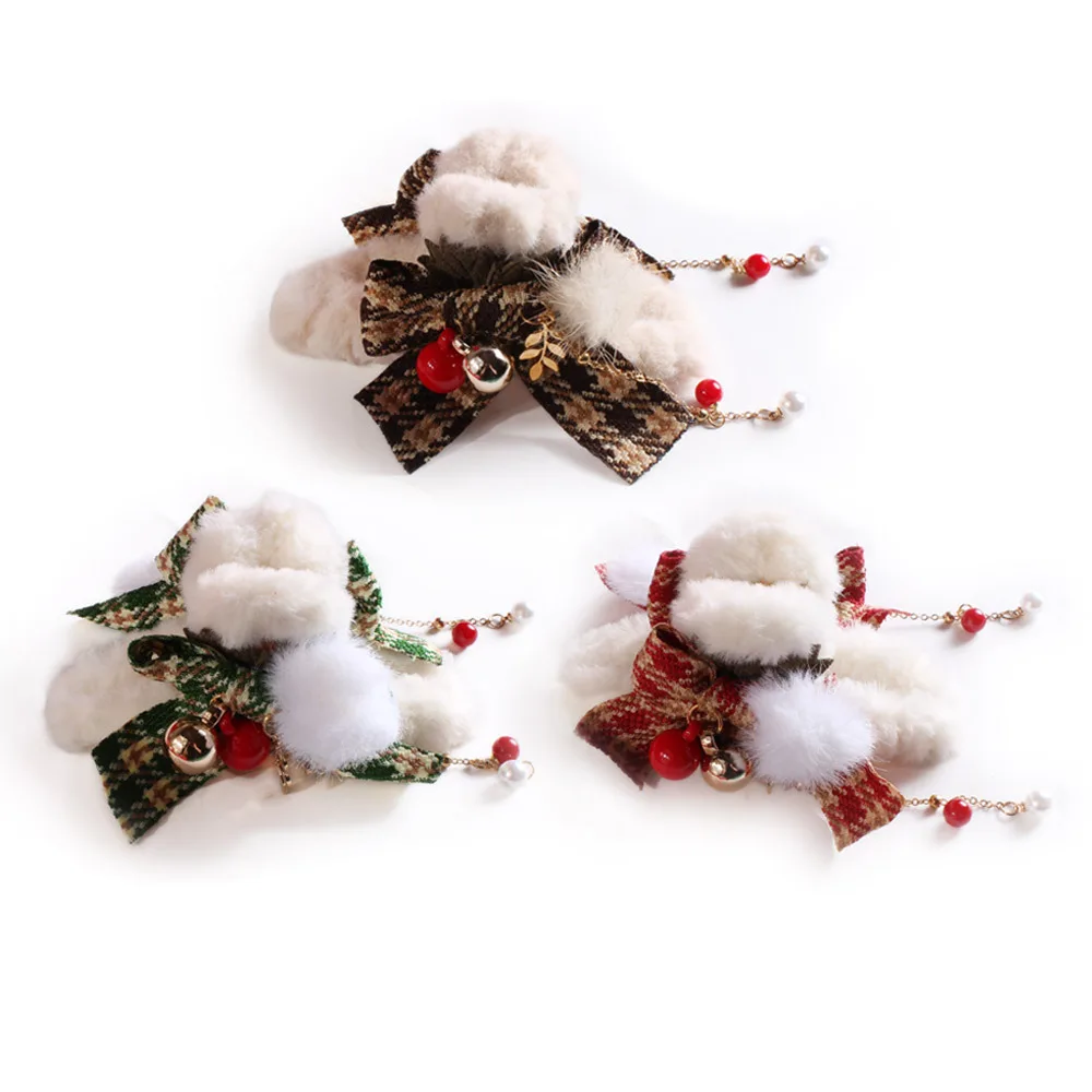 1Pc Pompom Antler Snowflake Christmas Hair Claw, Plush Edge Metal Shark Clip for Women, Holiday Bun Styling Accessories