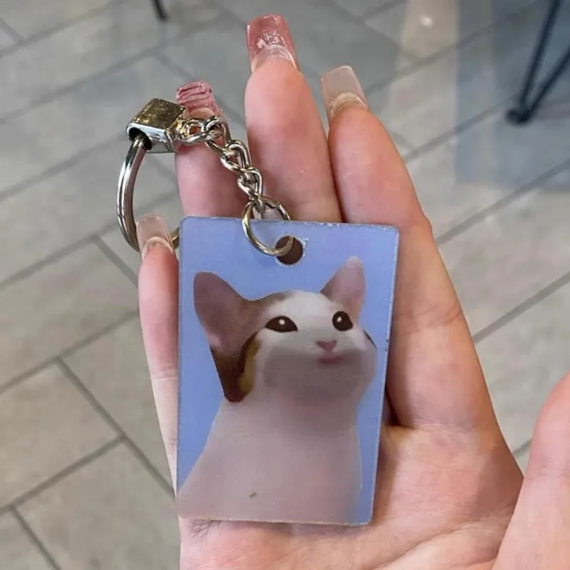 Funny Cat Keychain Cartoon Dynamic Open Mouth Cat Acrylic Keychain Creative Personalized Key Chain Key Bags Pendant Accessories