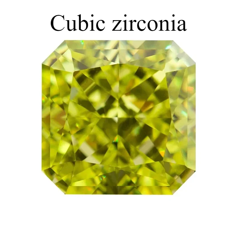 Cubic Zirconia Asscher Cut Apple Green Color Gemstones Synthetic Square Cut Corner Loose CZ Stones Jewelry Material