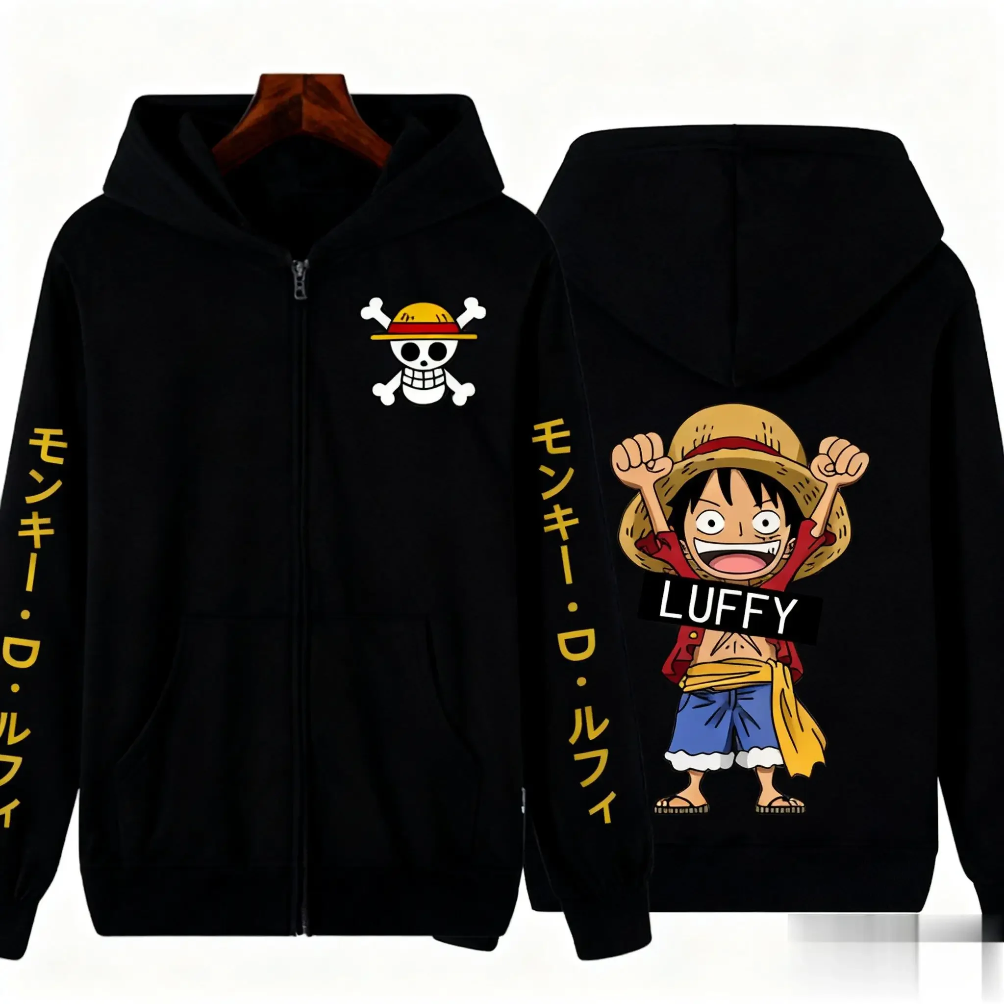 Übergroßes One Piece Ruffy Anime Zip Up Kapuzenpullover Männer Frauen Streetwear Casual Langarm Pullover Jacke Herbstmode