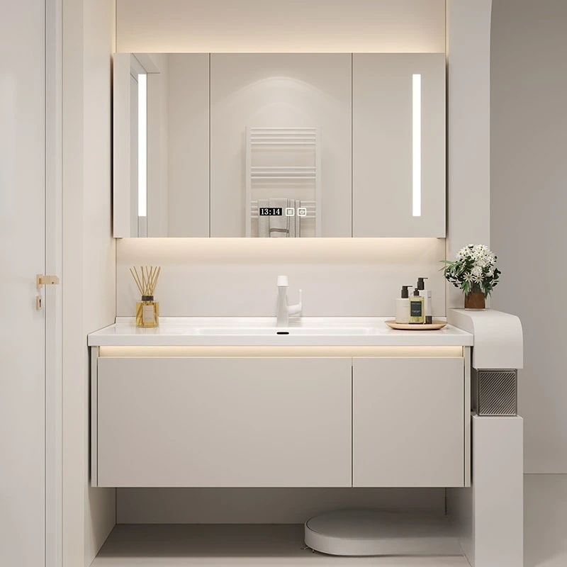 Cream wind bathroom cabinet combination ceramic integrated hand wash basin toilet washtable solid wood bathroom No