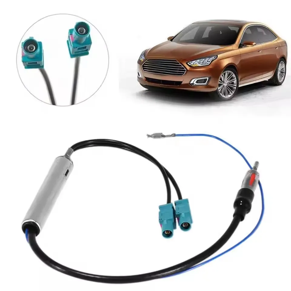 1PCS FM Audio- Cable Dual Fakra-Din Aerial Antenna Adapter for VW Car Accessories Vehicle Radio Stereo Antenna with Amplifier