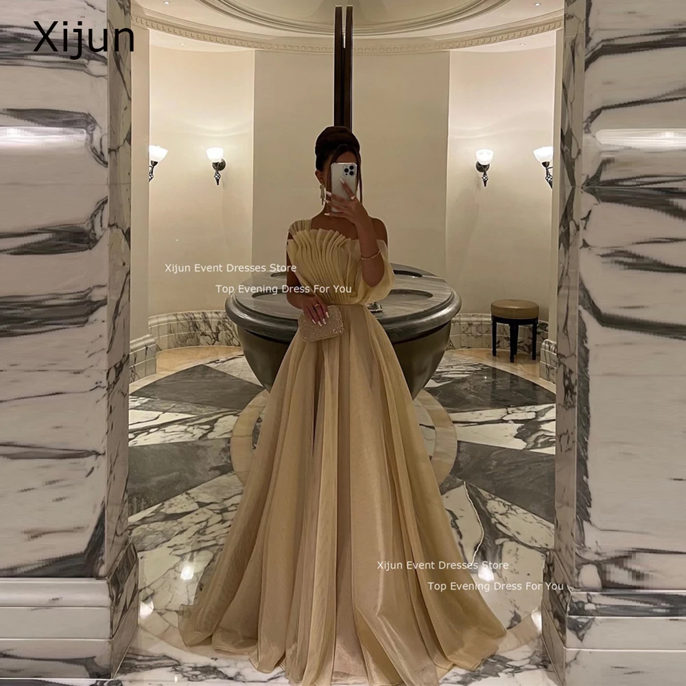 

Xijun Elegant Saudi Arabic Women Light Champagne Evening Dresses One Shoulder Pleats Silk Organza Prom Gowns Formal Occasion2023