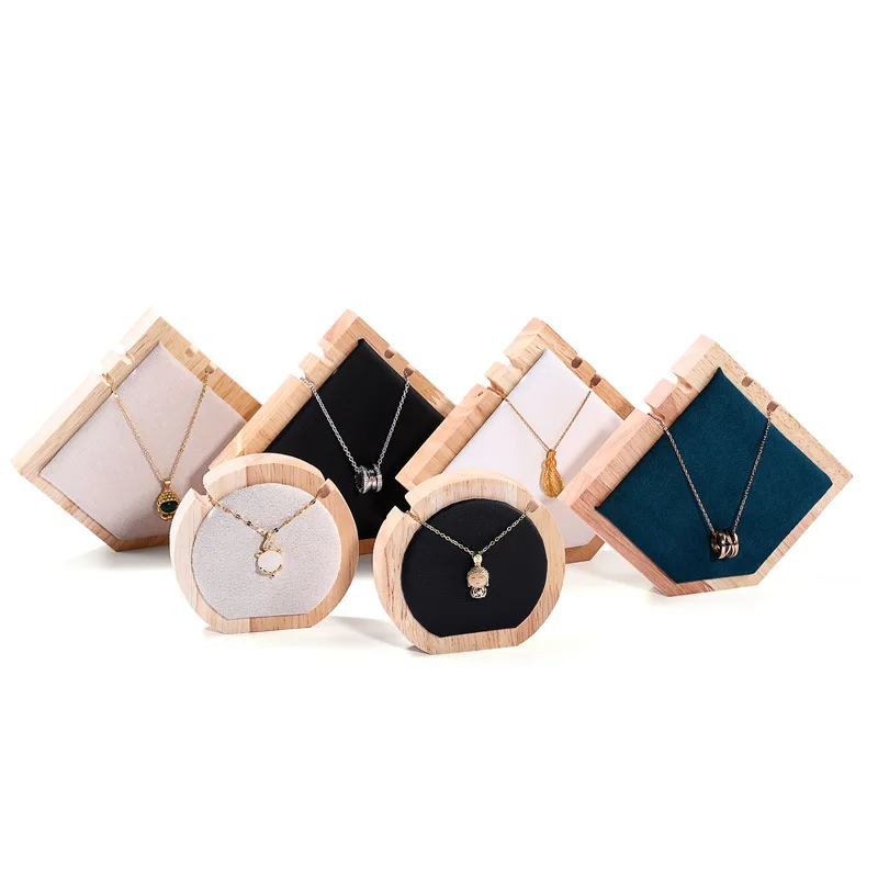 Hexagon/Round/Pentagon Wooden Single Necklace Displays Stands Pendant Necklace Hanger Holder for Long Necklace Retail
