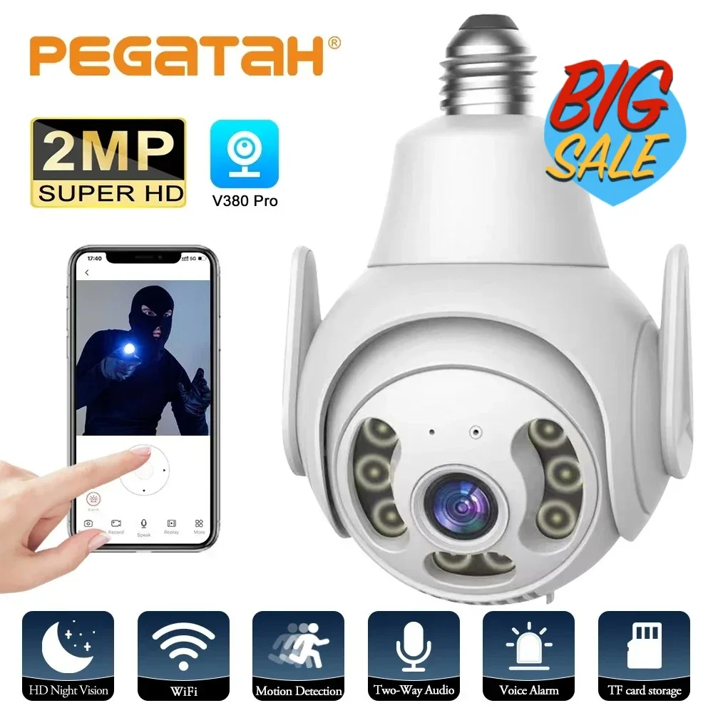 E27 Bulb 1080P Wifi Surveillance Camera 4X Digital Zoom Auto Human Tracking Full Color Night Vision Indoor Security Monitor