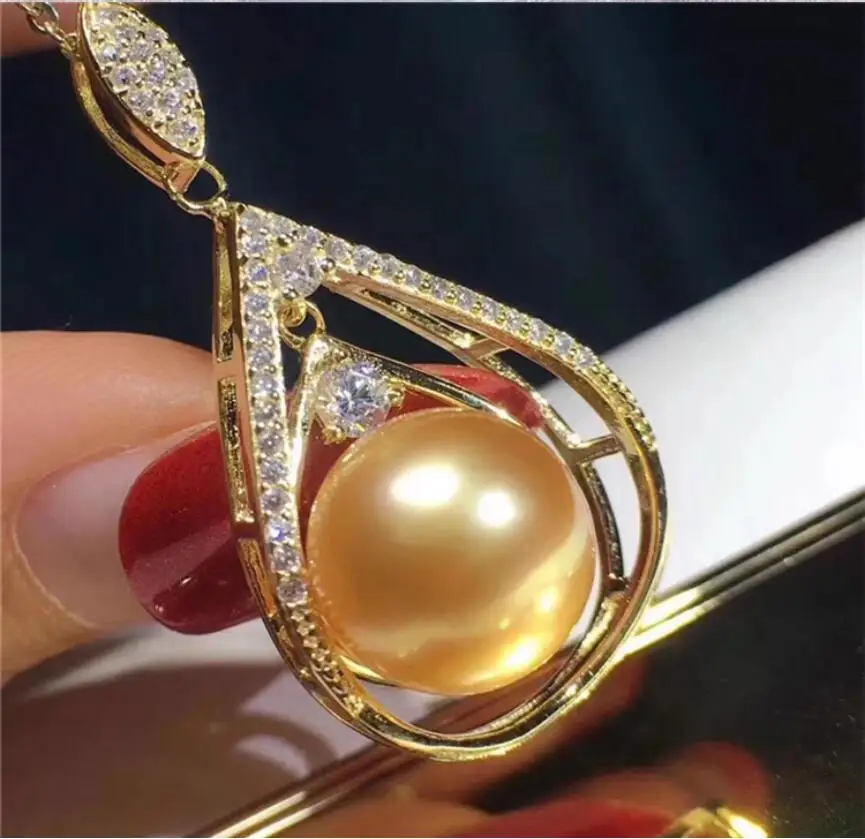 

18 дюймов, 9-10 мм, круглое ожерелье с жемчугом из черного золота Южного моря, подвеска 925s