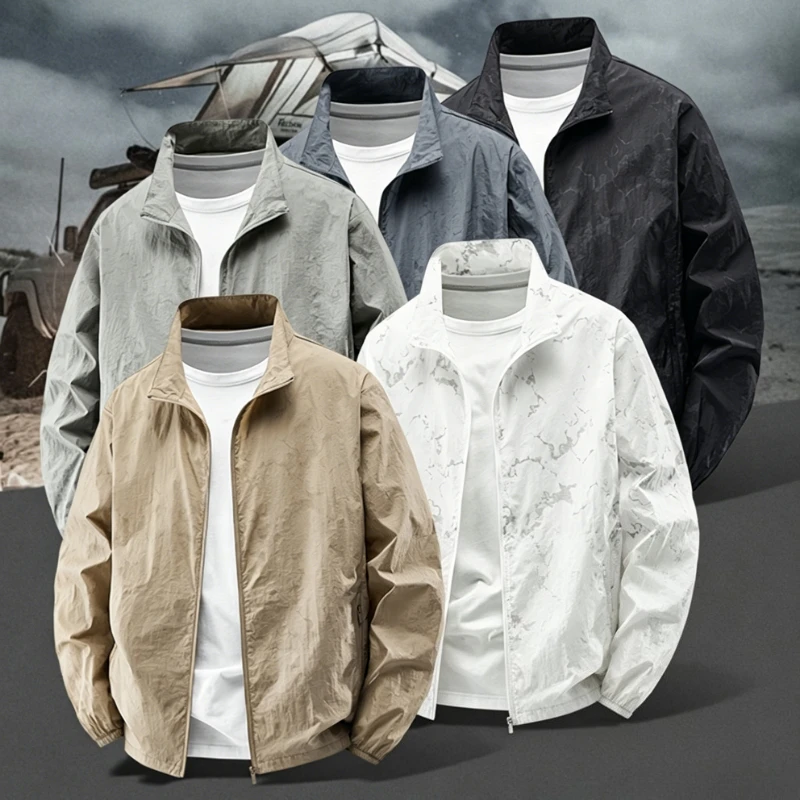 Men's Stand Collar Sun Protection Jacket Sportswear Summer Outdoor Skin Coat Women Breathable Anti UV Sunscreen Running Clothing