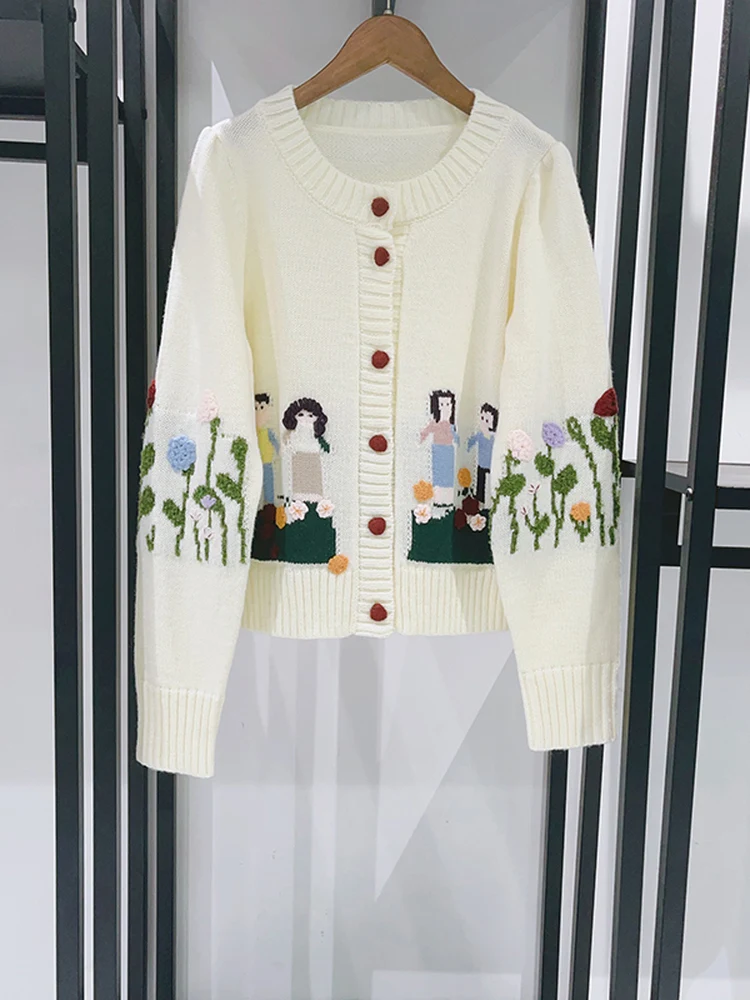 

Осенне-зимний вязаный свитер на садовую тематику с одной пуговицей, круглый, декоративный крючком, детский дизайн «рука об руку», женский ...