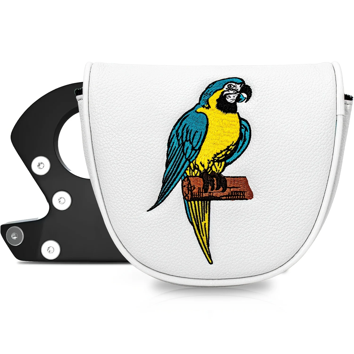 1pc White Parrot Embroidery Mallet Golf Putter Headcover, Wear-Resistant PU Golf Putter Protector, Soft Plush Inner Lining
