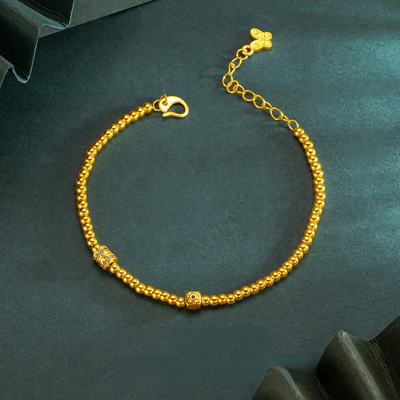Fine 18 K Gold Color Diamond Studded Waist Light Bead Bracelet for Women Wedding Birthday Not Fade Jewelry Bangle Braclet Gifts