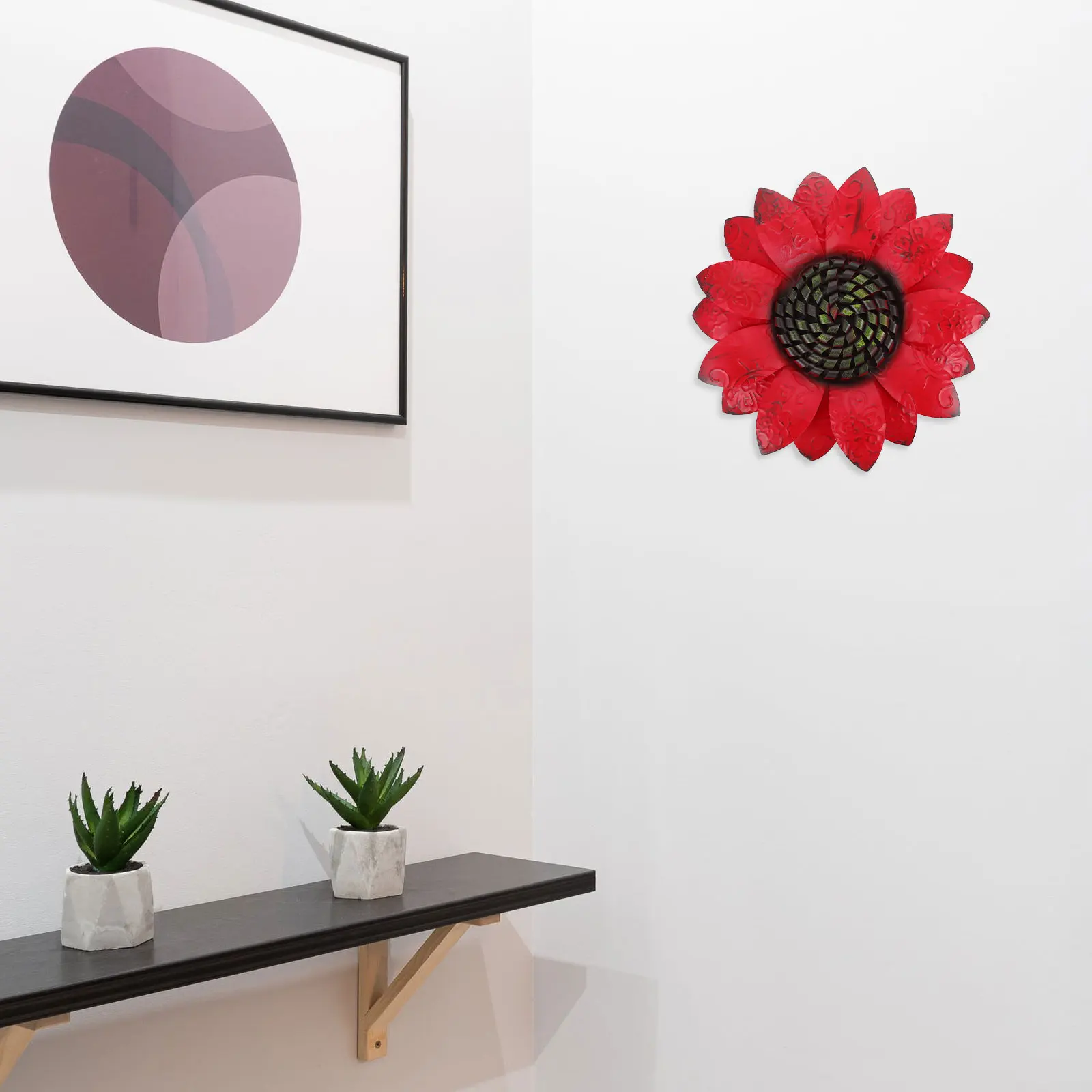 

Iron Artificial Flower Wall Decor Red Sunflower Home Decoration Bright Cheerful Style Easy to Use Suitable for Most Styles Wall