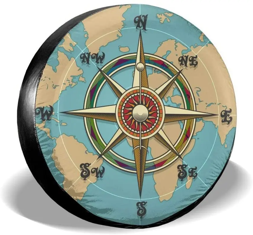 

MOLIAN Compass and World Map Spare Tire Cover, Universal Fit for ,Trailer, Rv, SUV, Truck and Many Vehicle, Diameter 15 Inch