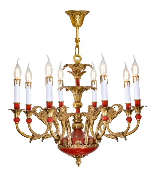 ثريا فرنسية مصنوعة بالكامل من النحاس، وإضاءة عتيقة لغرفة الطعام، وغرفة النوم وغرفة الدراسة وإزالة الشمع #2