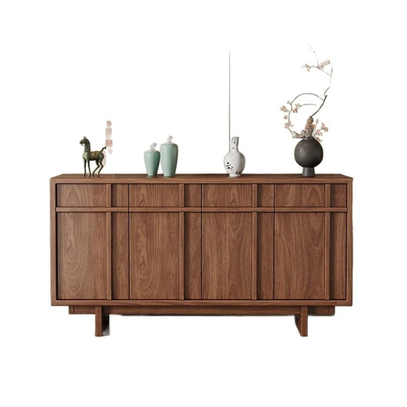 Black walnut wood New Chinese style solid wood sideboard Living room storage Simple and modern